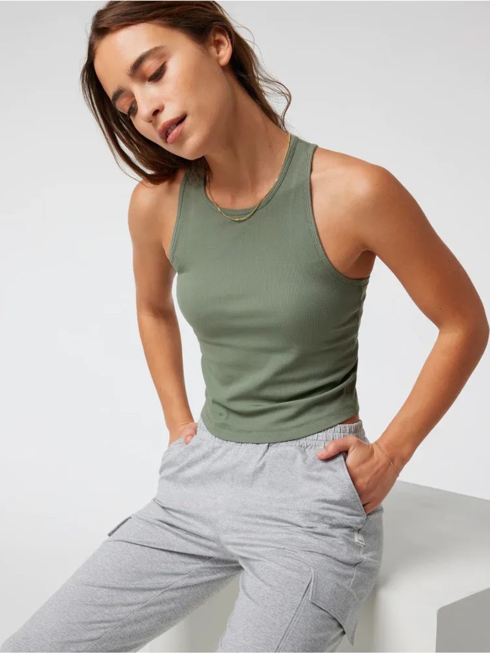 Vuori Ribbed Pose Plyo Racerback Tank in Green